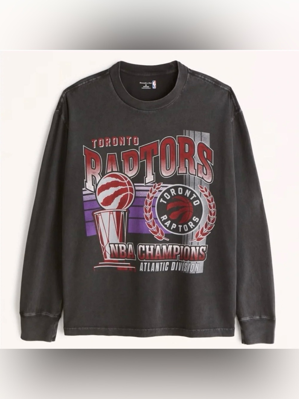Abercrombie & Fitch NBA Raptors Distressed Graphic Long Sleeve Tee Size Large
